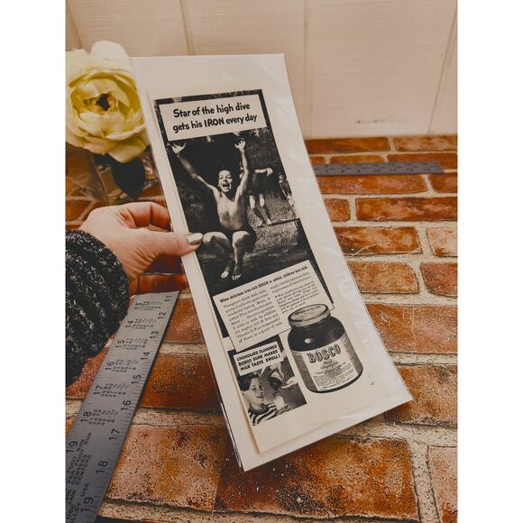 1944 Bosco Chocolate Milk‎ "Iron Every Day" Boy Jumping in Pond Vintage Print Ad - Picture 2 of 7